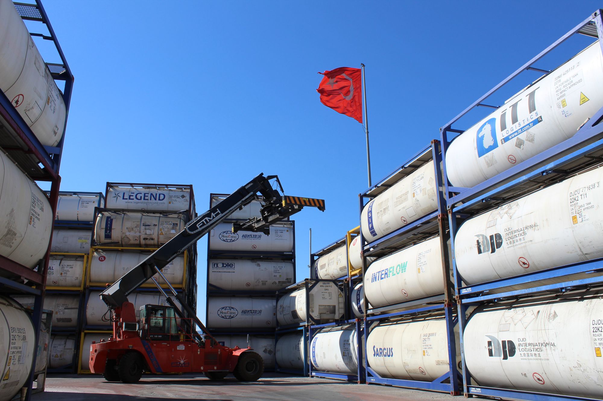ISO tank containers stacked at the ITT Global station in Dilovası